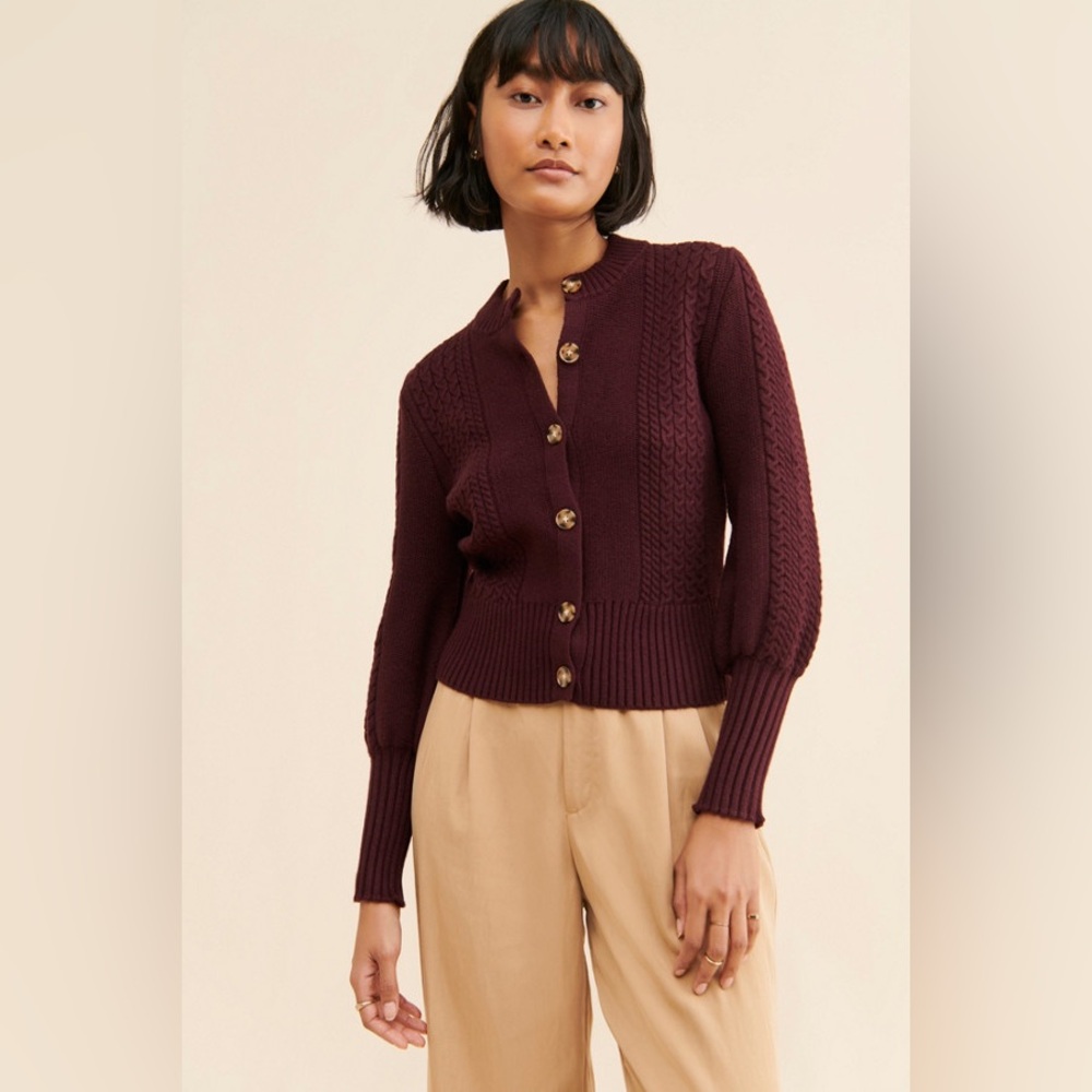 BB Dakota Deep Burgundy Cable Knit Cardigan